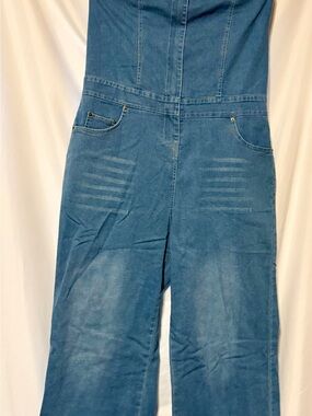 Medium Blue Denim Women's Overalls with Wide Legs